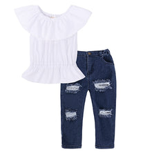 Load image into Gallery viewer, Kids Baby Girl stripe Off Shoulder Hanging neck Top + pink hole pants Outfits Clothes Summer 3Pcs Kid Girls Clothing Set Dtz376