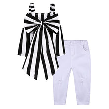 Load image into Gallery viewer, Kids Baby Girl stripe Off Shoulder Hanging neck Top + pink hole pants Outfits Clothes Summer 3Pcs Kid Girls Clothing Set Dtz376