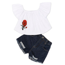 Load image into Gallery viewer, Kids Baby Girl stripe Off Shoulder Hanging neck Top + pink hole pants Outfits Clothes Summer 3Pcs Kid Girls Clothing Set Dtz376