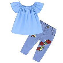 Load image into Gallery viewer, Kids Baby Girl stripe Off Shoulder Hanging neck Top + pink hole pants Outfits Clothes Summer 3Pcs Kid Girls Clothing Set Dtz376