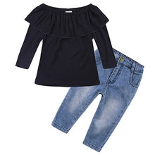 Load image into Gallery viewer, Kids Baby Girl stripe Off Shoulder Hanging neck Top + pink hole pants Outfits Clothes Summer 3Pcs Kid Girls Clothing Set Dtz376