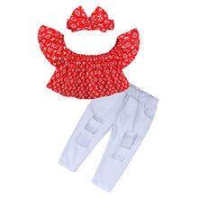 Load image into Gallery viewer, Kids Baby Girl stripe Off Shoulder Hanging neck Top + pink hole pants Outfits Clothes Summer 3Pcs Kid Girls Clothing Set Dtz376