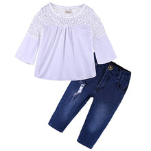 Load image into Gallery viewer, Kids Baby Girl stripe Off Shoulder Hanging neck Top + pink hole pants Outfits Clothes Summer 3Pcs Kid Girls Clothing Set Dtz376