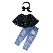Load image into Gallery viewer, Kids Baby Girl stripe Off Shoulder Hanging neck Top + pink hole pants Outfits Clothes Summer 3Pcs Kid Girls Clothing Set Dtz376
