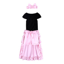 Load image into Gallery viewer, Kids Baby Girl stripe Off Shoulder Hanging neck Top + pink hole pants Outfits Clothes Summer 3Pcs Kid Girls Clothing Set Dtz376