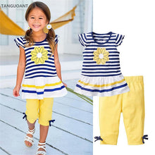 Load image into Gallery viewer, TANGUOANT Summer Girls Clothing Sets Baby Kids Clothes Suit Children Sleeveless Striped T-Shirt +Pants roupas infantil meninas