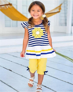 TANGUOANT Summer Girls Clothing Sets Baby Kids Clothes Suit Children Sleeveless Striped T-Shirt +Pants roupas infantil meninas