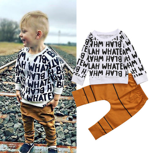 Baby boy clothes 2017 New Winter and Autumn Letters Printed long sleeve t-shirt Top + casual long pants 2pcs suit kids clothes