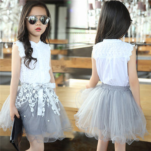 Fashion Baby Girls Clothing Sets New Summer 2017 Sleeveless Tops Tees + Lace Skirt 2 Pcs Suit Casual Children Pullover Clothes