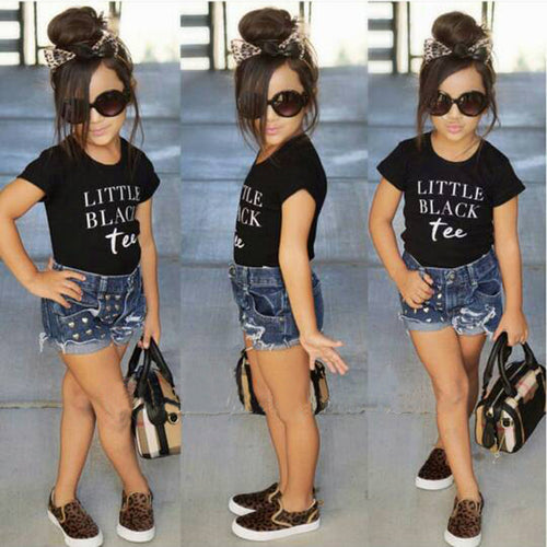 Girls clothes summer 2018 girls clothes sets children's clothing letter girls short sleeve shirts + shorts clothing sets ST292