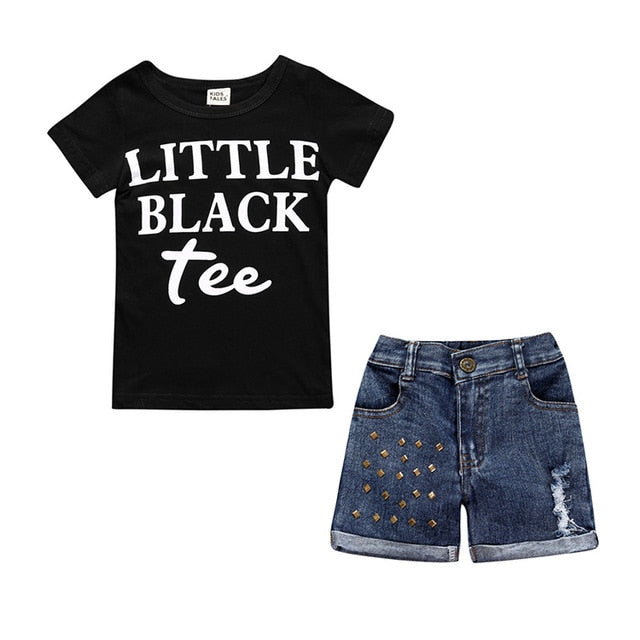 Girls clothes summer 2018 girls clothes sets children's clothing letter girls short sleeve shirts + shorts clothing sets ST292