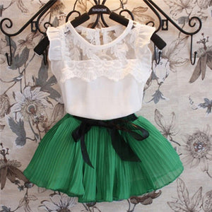 Fashion Baby Girls Clothing Sets New Summer 2017 Sleeveless Tops Tees + Lace Skirt 2 Pcs Suit Casual Children Pullover Clothes