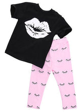 Load image into Gallery viewer, 2016 Kids Baby Girls summer clothes set 2pcs suit Lips Tops and eyelash Pink Pant children&#39;s clothing sets