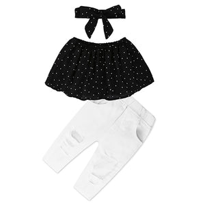 Kids Baby Girl stripe Off Shoulder Hanging neck Top + pink hole pants Outfits Clothes Summer 3Pcs Kid Girls Clothing Set Dtz376