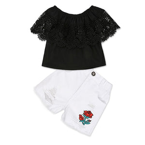 Kids Baby Girl stripe Off Shoulder Hanging neck Top + pink hole pants Outfits Clothes Summer 3Pcs Kid Girls Clothing Set Dtz376
