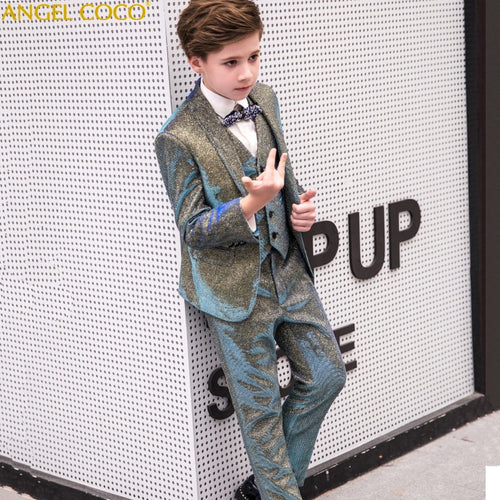 5PCS/SET Boys Suits Weddings Kids Prom Suits Wedding Suits Boys Tuexdo Big Children Clothes Set Boy Formal Classic Costume