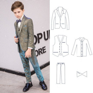 5PCS/SET Boys Suits Weddings Kids Prom Suits Wedding Suits Boys Tuexdo Big Children Clothes Set Boy Formal Classic Costume